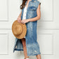 VEVERET Full Size Distressed Sleeveless Longline Denim Jacket