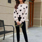 WOVEN RIGHT Heart Pattern Lantern Sleeve Round Neck Tunic Sweater