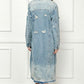 VEVERET Full Size Distressed Raw Hem Pearl Detail Button Up Jacket