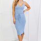 CAPELLA  Flatter Me Full Size Ribbed Front Tie Midi Dress in Pastel Blue