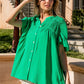 BiBi  Jade Texture Button Up Ruffle Short Sleeve Shirt