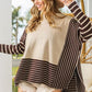 BiBi Mocha/Oatmeal Striped Contrast Long Sleeve Slit Top