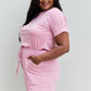 ZENANA Chilled Out Full Size Short Sleeve Romper in Light Carnation Pink
