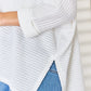 ZENANA Full Size Waffle Knit V-Neck Long Sleeve Slit Top