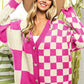 BIBI Button Up Checkered Contrast Cardigan