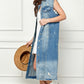 VEVERET Full Size Distressed Sleeveless Longline Denim Jacket