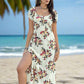 Tied Double-Spit Floral Short Sleeve Dress