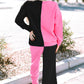 Pink/Black Color Block Round Neck Sweatshirt and Pants Set