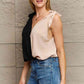 Apricot/Black Contrast Color V-Neck Tie Shoulder Tank Top