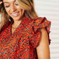 DOUBLE TAKE Floral Flutter Sleeve Notched Neck Blouse