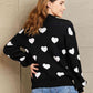 WOVEN RIGHT Heart Pattern Lantern Sleeve Round Neck Tunic Sweater