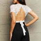 White Sexy Spliced Lace Tied Open Back Bodysuit