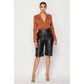 Camel Deep-v Cropped Power Shoulder Blazer Bodysuit