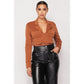 Camel Deep-v Cropped Power Shoulder Blazer Bodysuit