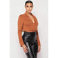 Camel Deep-v Cropped Power Shoulder Blazer Bodysuit