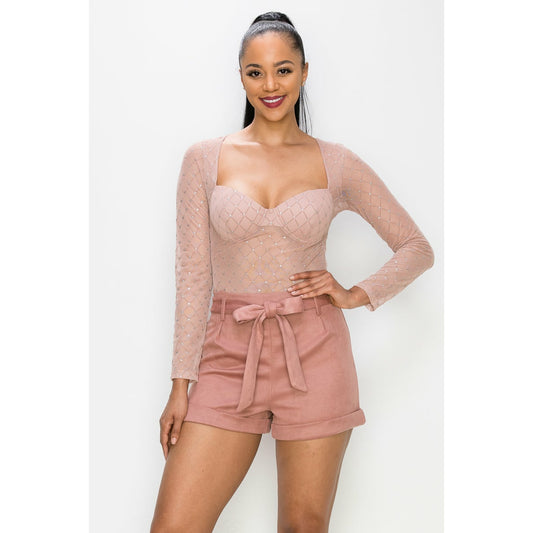 Diamond-patterned Sheer Bodysuit