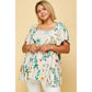 Haut Tendance à Carreaux Rayon Challis Imprimé Floral de Grande Taille à Col Carré