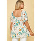 Haut Tendance à Carreaux Rayon Challis Imprimé Floral de Grande Taille à Col Carré