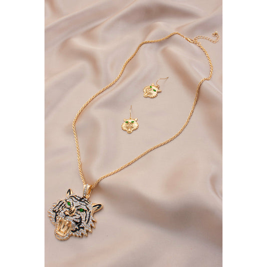 Tiger Rhinestone Pendant Necklace Set