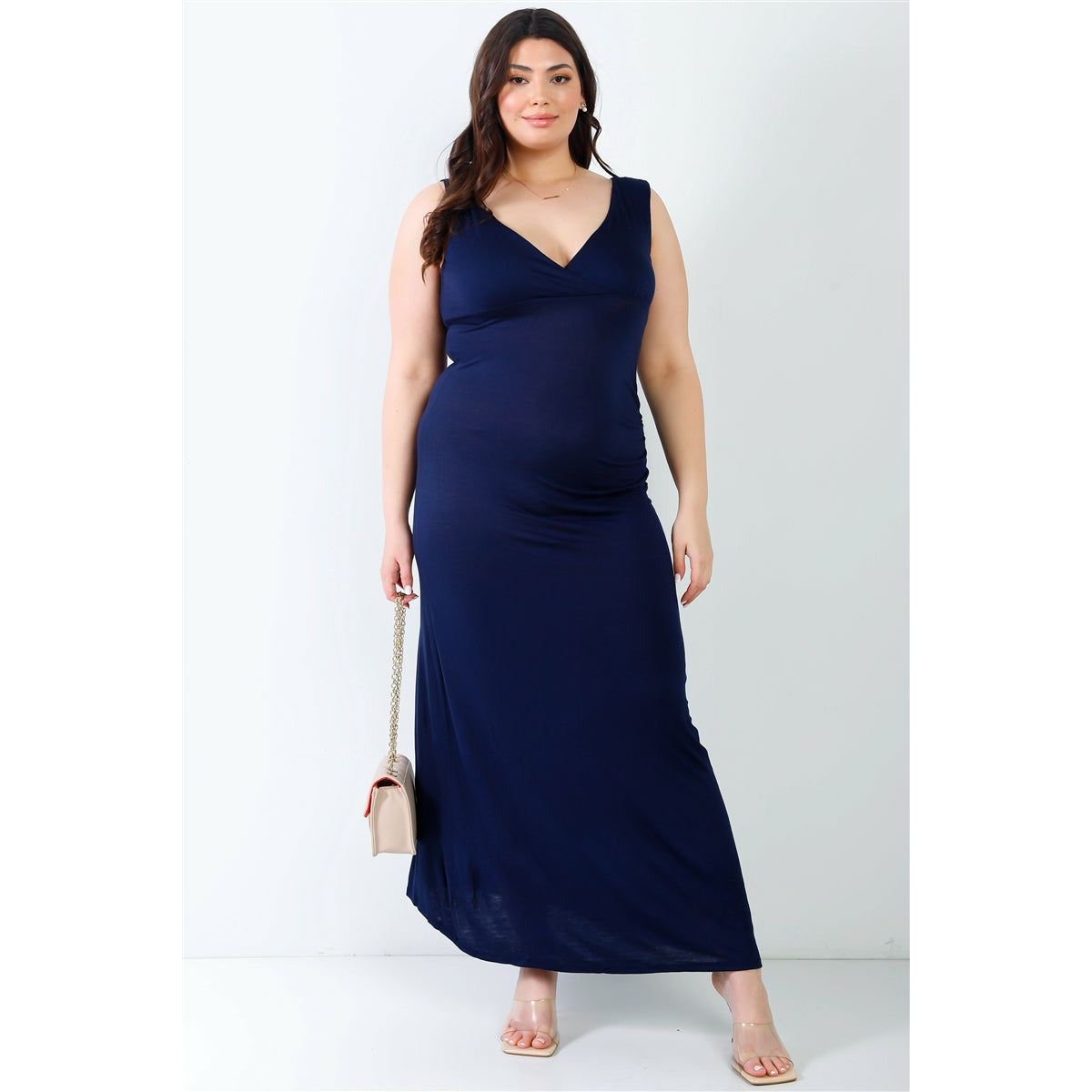 Robe longue sans manches à encolure en V Plus