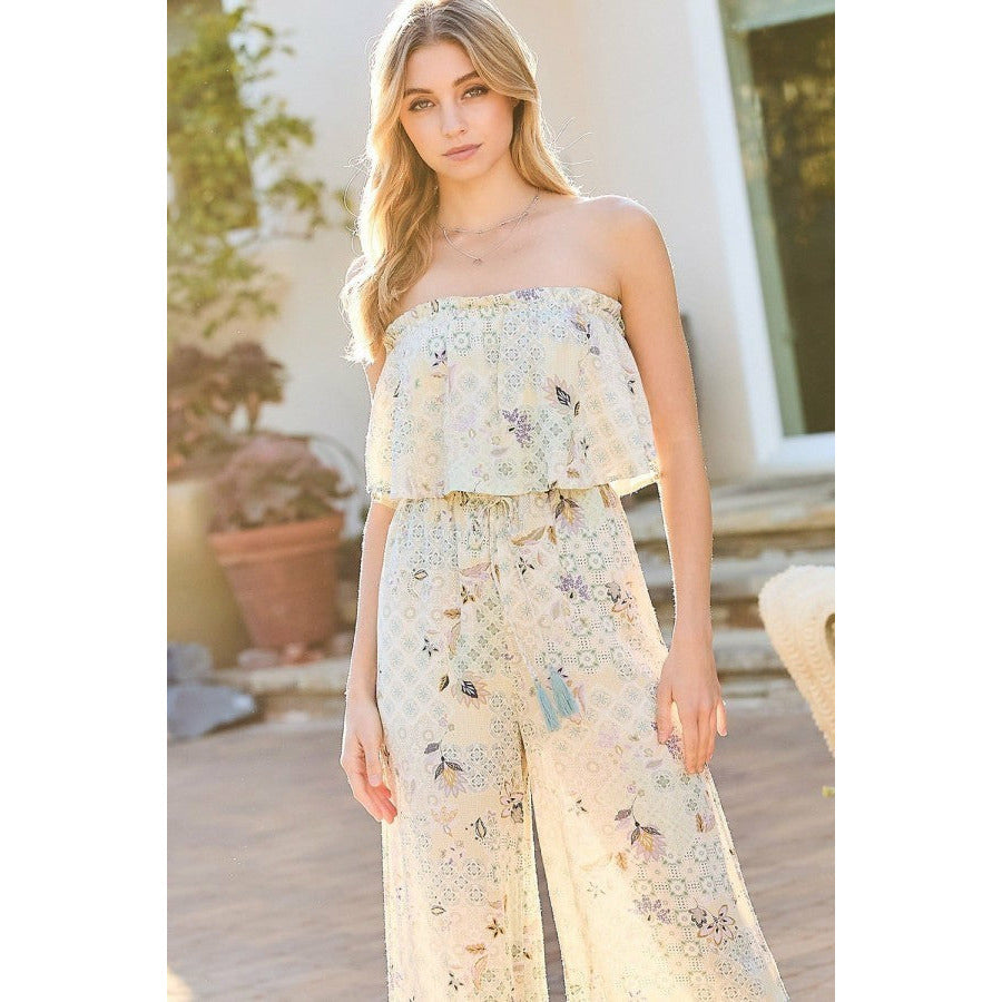 Casual Strapless Boho Print Summer Jumpsuit
