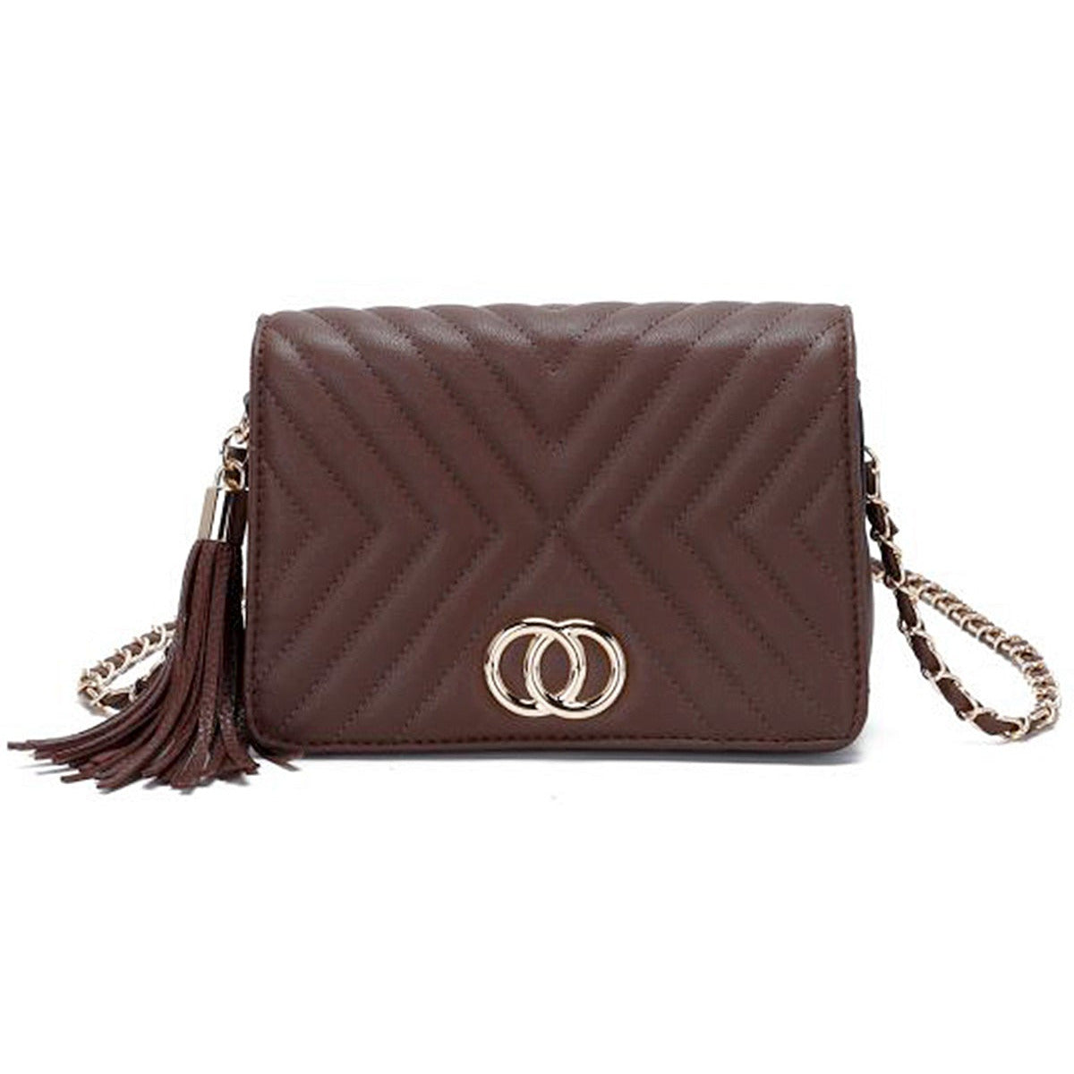 Sac à bandoulière Fashion Double Metal Pattern Stitching Tassel