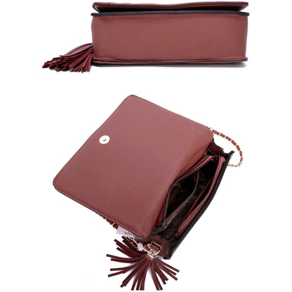 Sac à bandoulière Fashion Double Metal Pattern Stitching Tassel