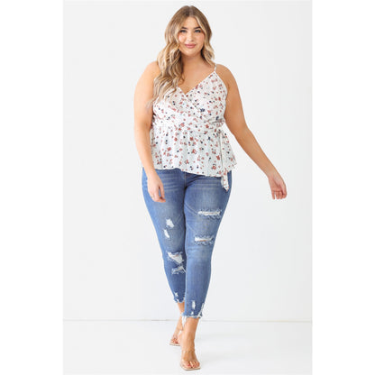 Plus Floral Wrap Flare Hem Top