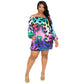 Electric leopard off-the-shoulder bubble mini Plus-size  dress