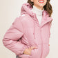 Pink Pu Faux Leather Zipper Hooded Puffer Jacket