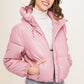 Pink Pu Faux Leather Zipper Hooded Puffer Jacket