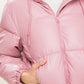 Pink Pu Faux Leather Zipper Hooded Puffer Jacket