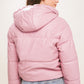 Pink Pu Faux Leather Zipper Hooded Puffer Jacket
