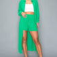 Chiffon Button Down Long Sleeve Side Slit Long Top With Short Set
