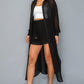 Chiffon Button Down Long Sleeve Side Slit Long Top With Short Set