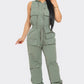 Zip-up Sleeveless Hooded Cargo Jumpsuit