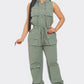 Zip-up Sleeveless Hooded Cargo Jumpsuit
