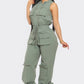 Zip-up Sleeveless Hooded Cargo Jumpsuit