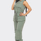 Zip-up Sleeveless Hooded Cargo Jumpsuit