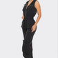 Zip-up Sleeveless Hooded Cargo Jumpsuit