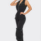 Zip-up Sleeveless Hooded Cargo Jumpsuit