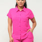 Button Down Pocket Loose Fit Top And Shorts Set