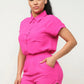 Button Down Pocket Loose Fit Top And Shorts Set