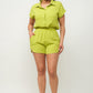 Button Down Pocket Loose Fit Top And Shorts Set