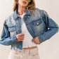 BiBi Pearl Detail Distressed Cropped Denim Jacket