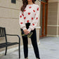 WOVEN RIGHT Heart Pattern Lantern Sleeve Round Neck Tunic Sweater