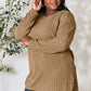 BASIC BAE Full Size Ribbed Round Neck Long Sleeve Slit Top/ S-3XL
