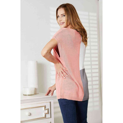 DOUBLE TAKE Color Block V-Neck Knit Top