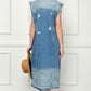 VEVERET Full Size Distressed Sleeveless Longline Denim Jacket
