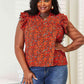 DOUBLE TAKE Floral Flutter Sleeve Notched Neck Blouse
